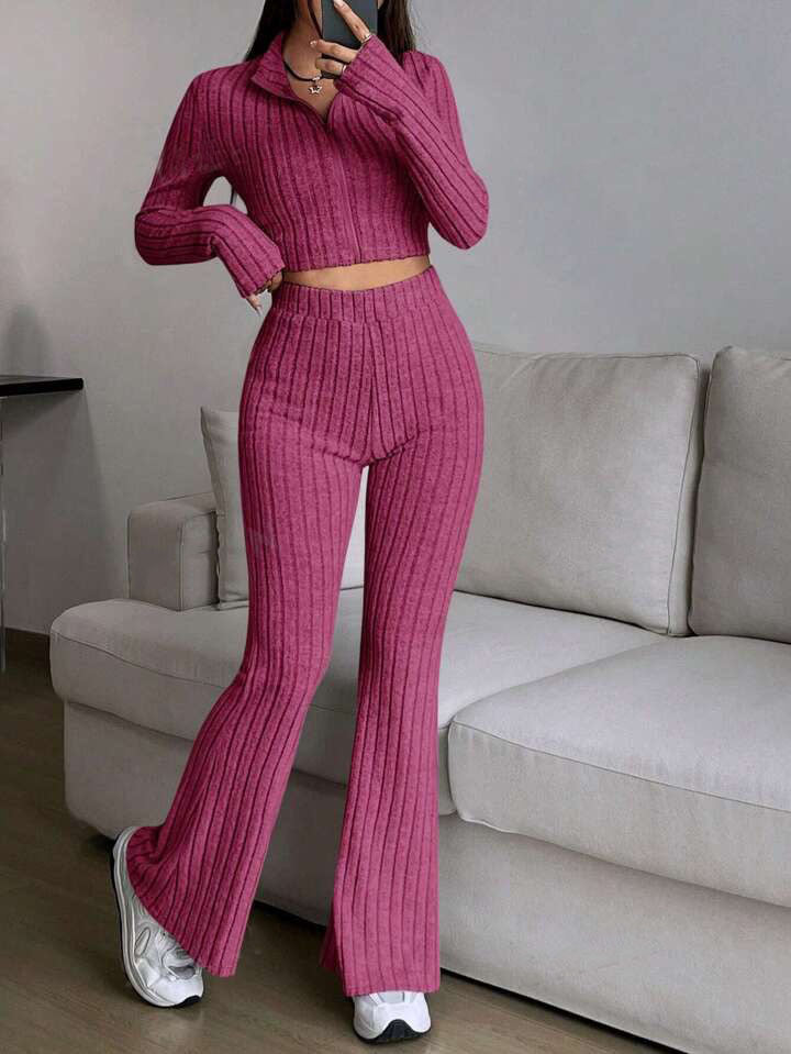Natural Body 2-piece Women's Turtlenecks Wide Leg High Waist Suit