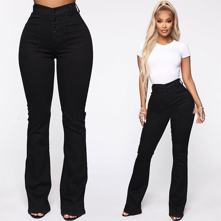 Plus Size Jeans Women Patch Pocket Washed Ladies High Waist Denim