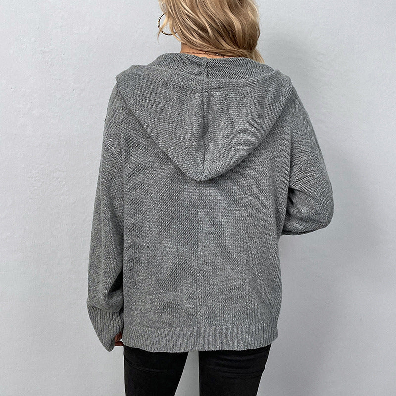 Natural Body Fashion Women’s Single-Breasted Hooded Sweater – Solid Color Cardigan Coat