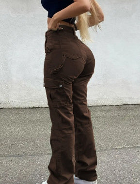 American New Hip Pants High Waist Multi-pocket Workwear Fashion Stretch Street Trend Trendy Women's Pants