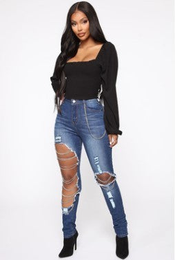 Women's Fashion Sexy Large Casual Simple Ripped Jeans