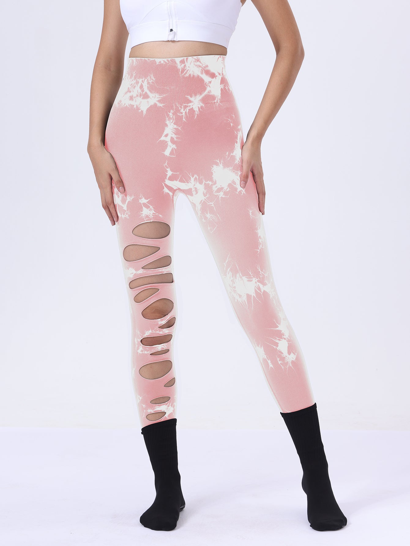 Tie Dye Running Butt Lift Leggings for Women – High Waist Push-Up Yoga Pants Gym Athletic, Hollow Out Tummy Control Sports Leggings