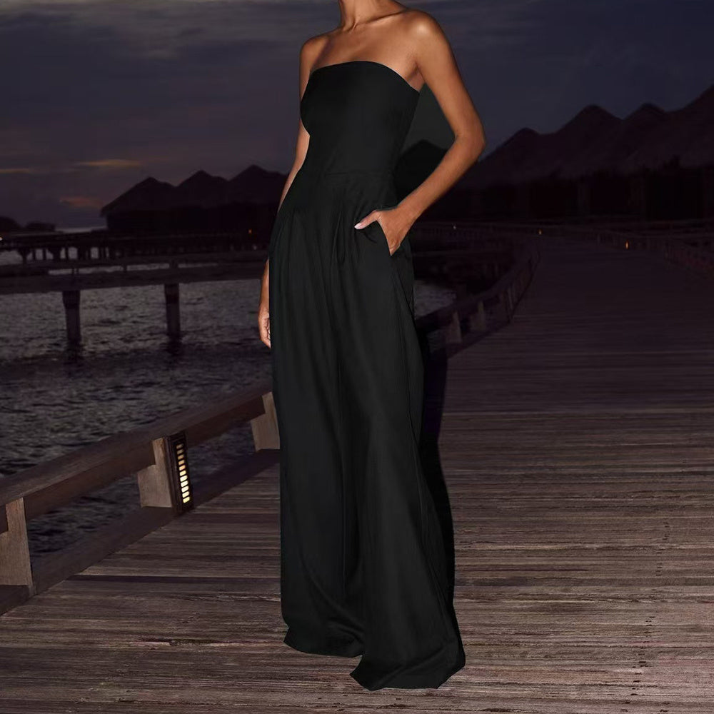 Loose Tube-Top Jumpsuit – Backless Wide-Leg Long Pants Overalls for Women by Natural Body Fashion