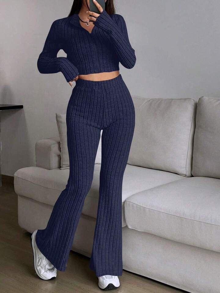 Natural Body 2-piece Women's Turtlenecks Wide Leg High Waist Suit