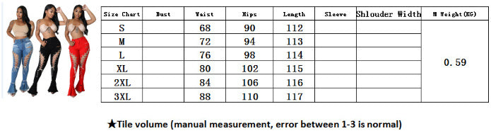 Sexy Mid-waist Retro Tattered Jeans Elastic Corns Bandage Mop Denim Bell-bottom Pants