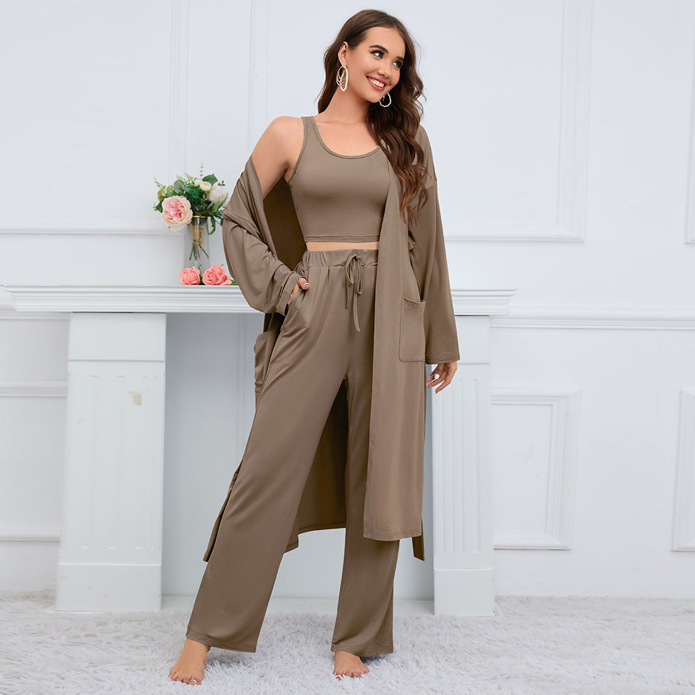 Women's Fashion Camisole Coat Wide Leg Pants Suit 3 piece