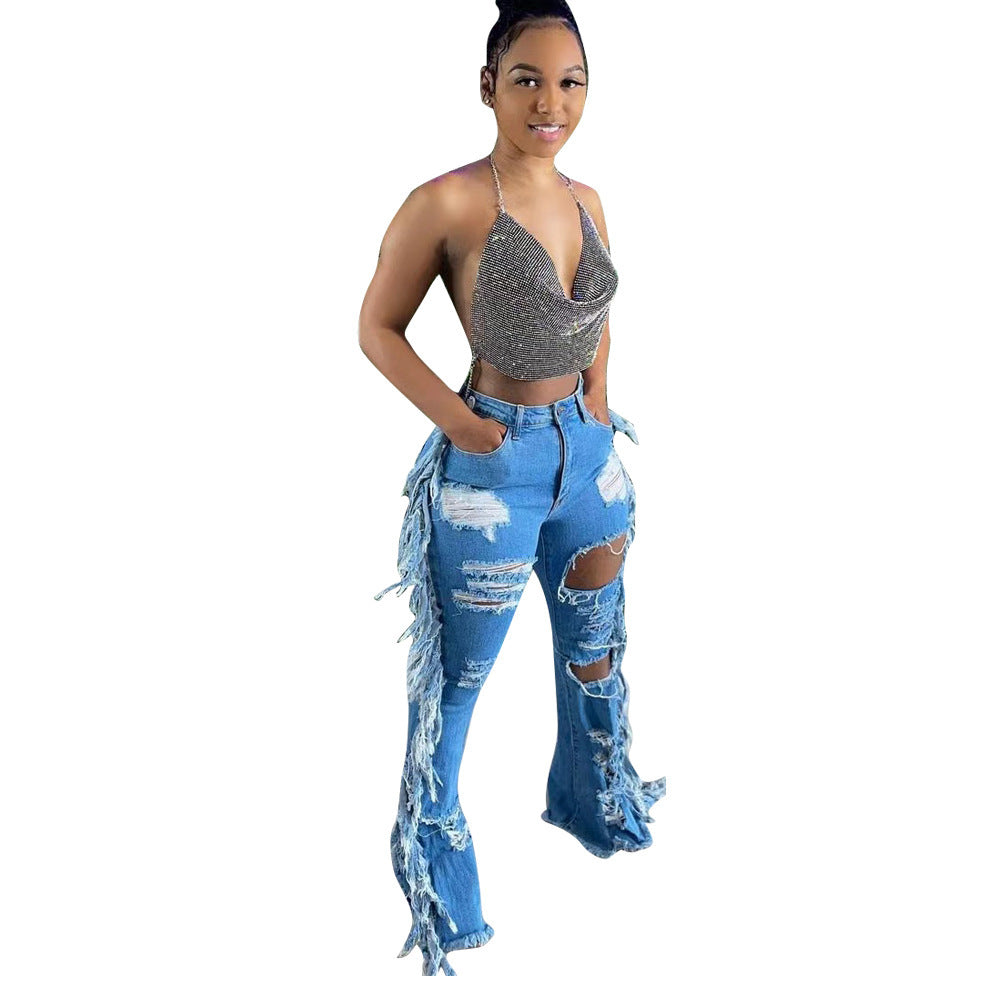 Natural Body Fit American Distressed Washed Tassel Jeans