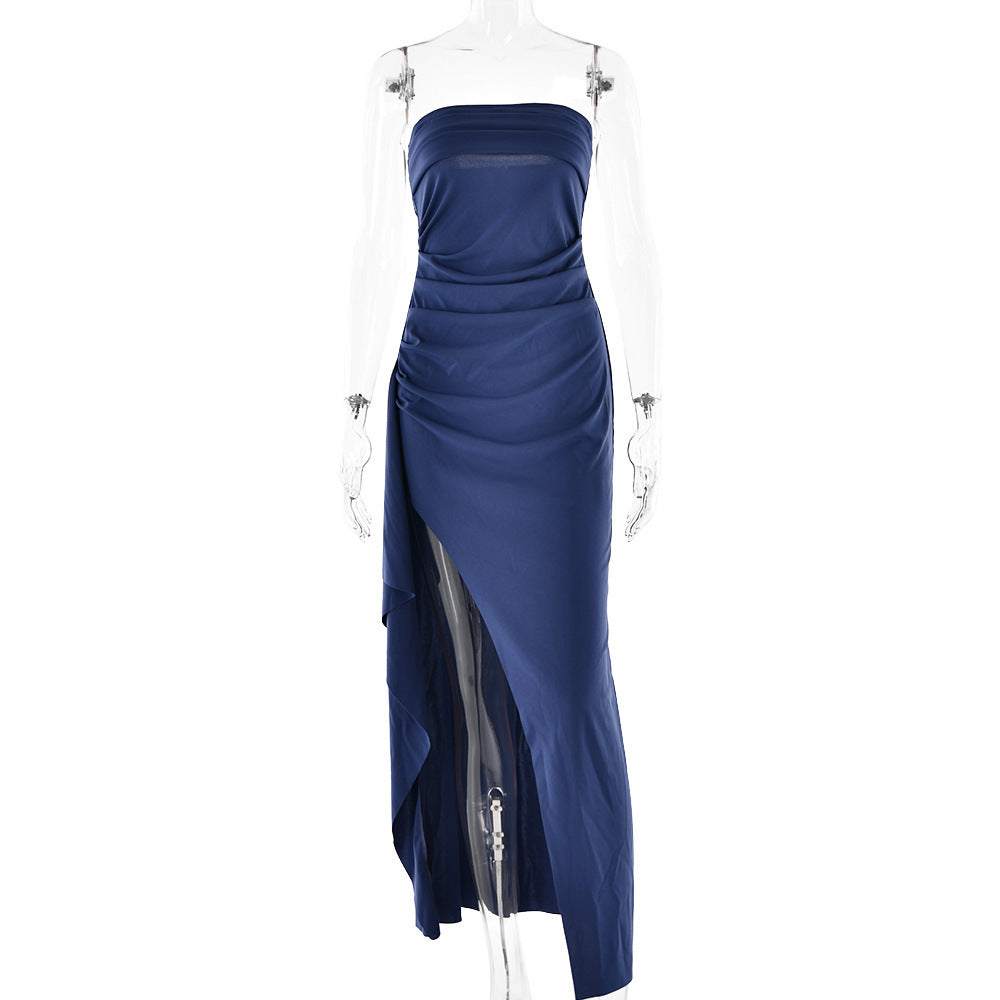 Strapless Split Long Pleated Dress – Elegant Party & Wedding Dress for Women