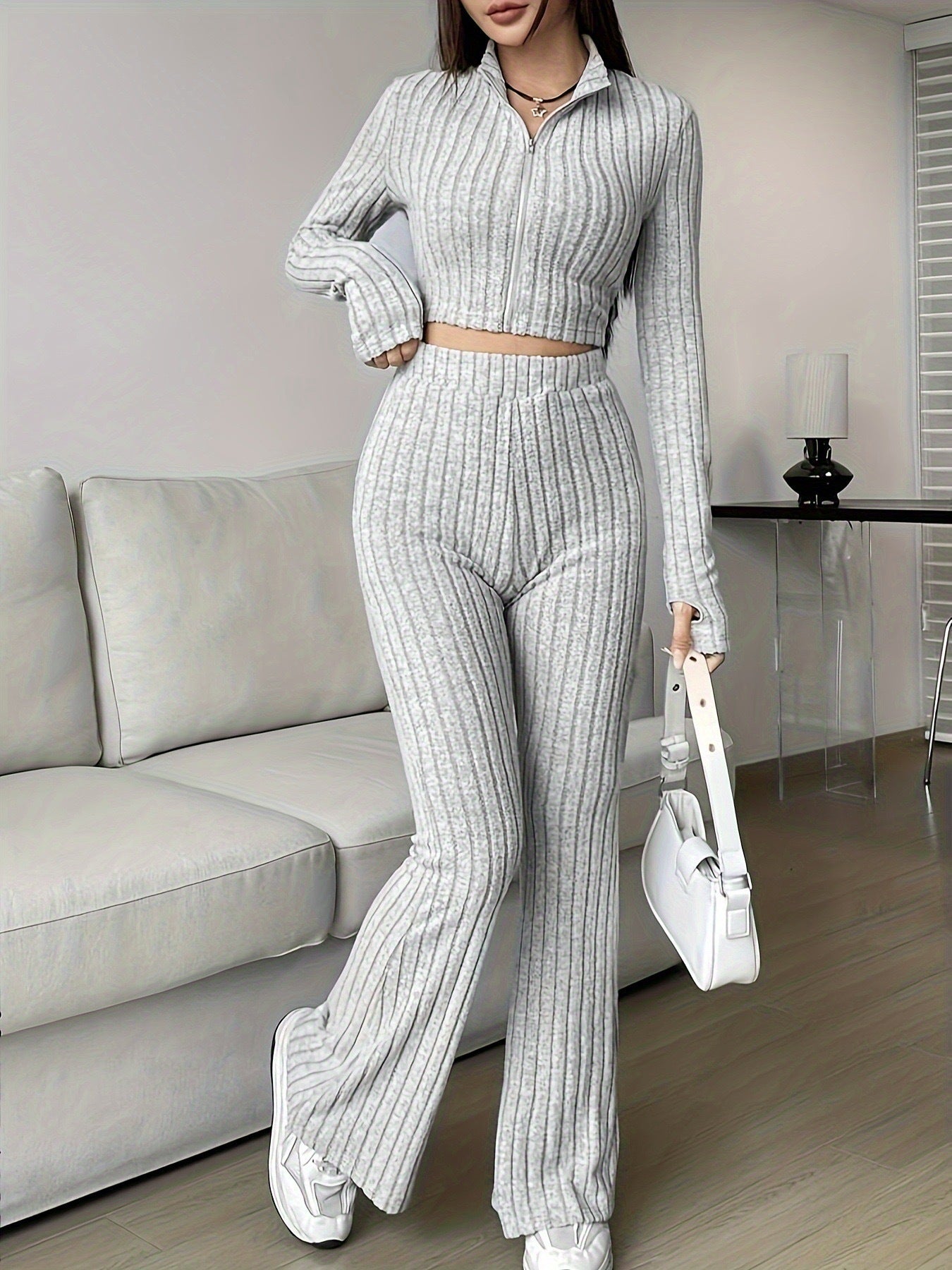 Natural Body 2-piece Women's Turtlenecks Wide Leg High Waist Suit