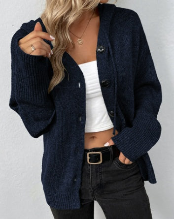 Natural Body Fashion Women’s Single-Breasted Hooded Sweater – Solid Color Cardigan Coat