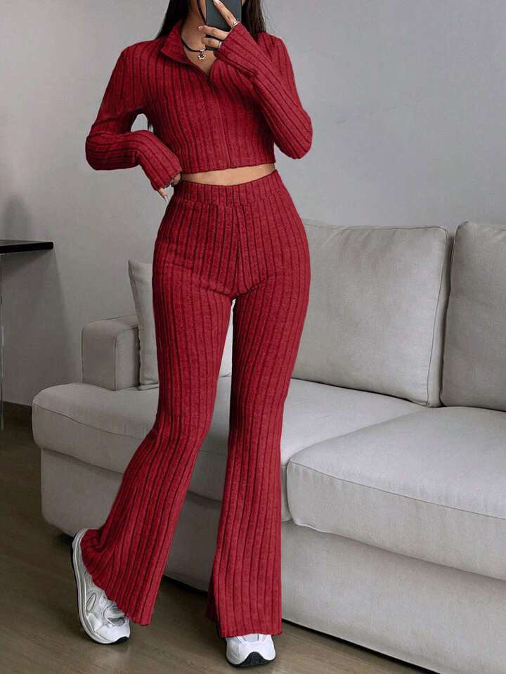 Natural Body 2-piece Women's Turtlenecks Wide Leg High Waist Suit