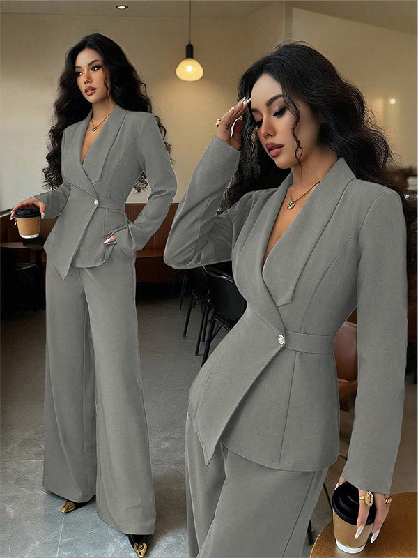 Women’s Long-Sleeved Suit Jacket & Straight-Leg Pants Set – Elegant Two-Piece Outfit by Natural Body Fashion
