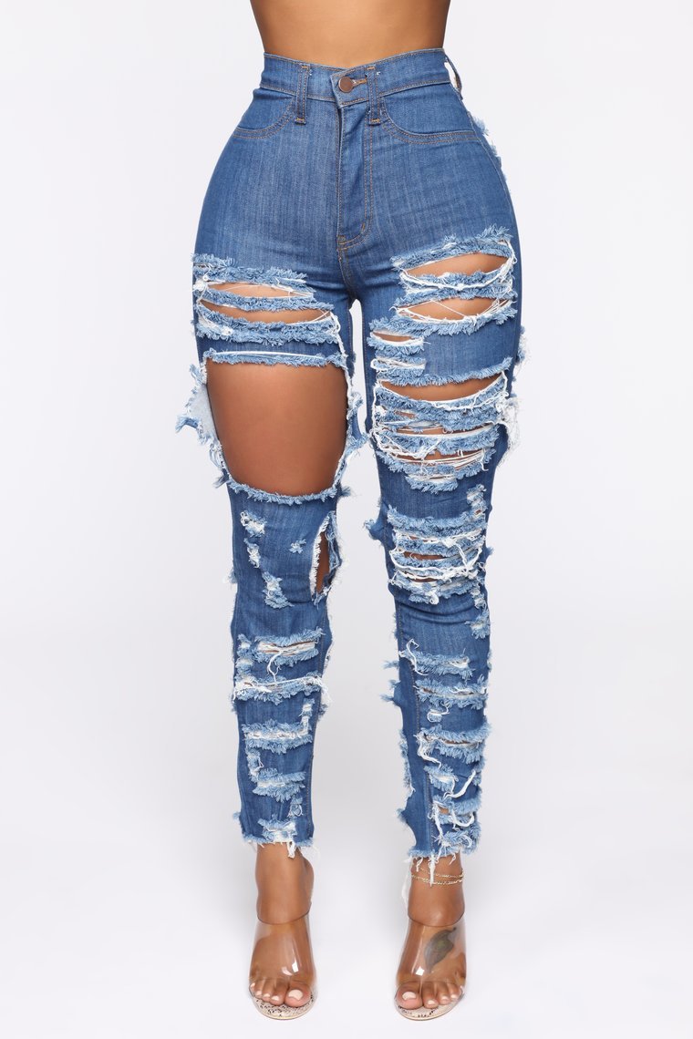Natural Body Fashion Cut And Tear Stretchy Calf Jeans