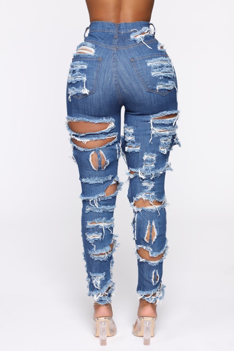 Natural Body Fashion Cut And Tear Stretchy Calf Jeans