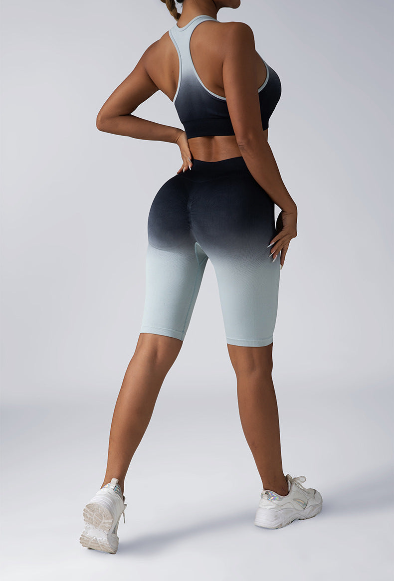 Hidden Scrunch Biker Shorts & Shirt Set – Seamless Tummy Control Workout Outfit for Women
