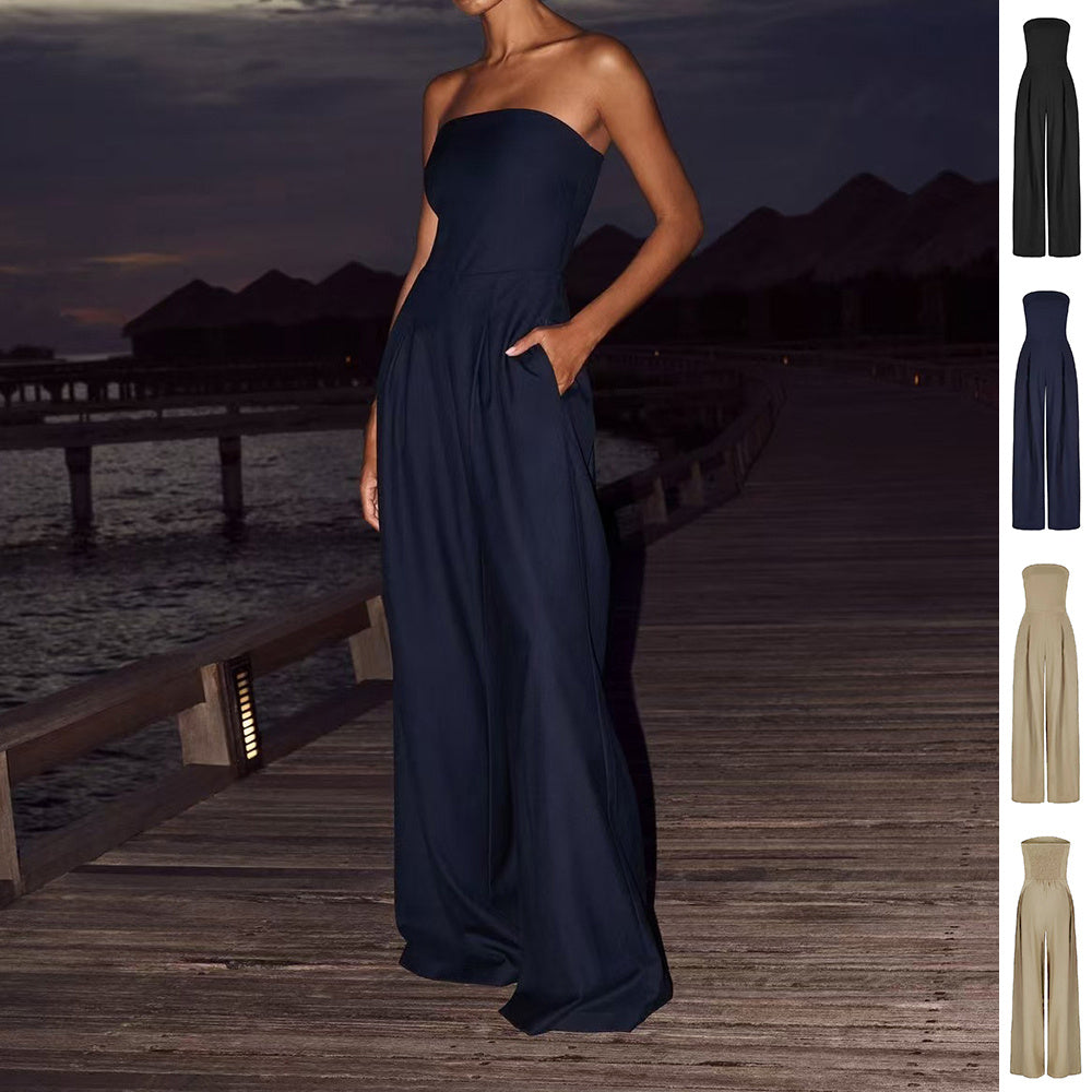 Loose Tube-Top Jumpsuit – Backless Wide-Leg Long Pants Overalls for Women by Natural Body Fashion