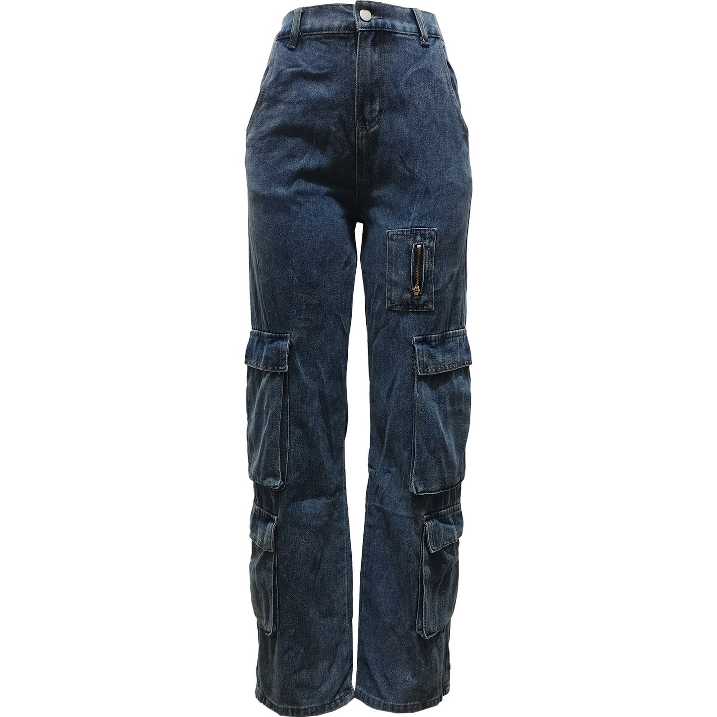 High Quality Wash Bellows Pocket Workwear Bag Zipper Denim Trousers