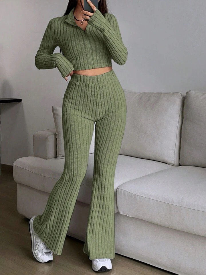 Natural Body 2-piece Women's Turtlenecks Wide Leg High Waist Suit