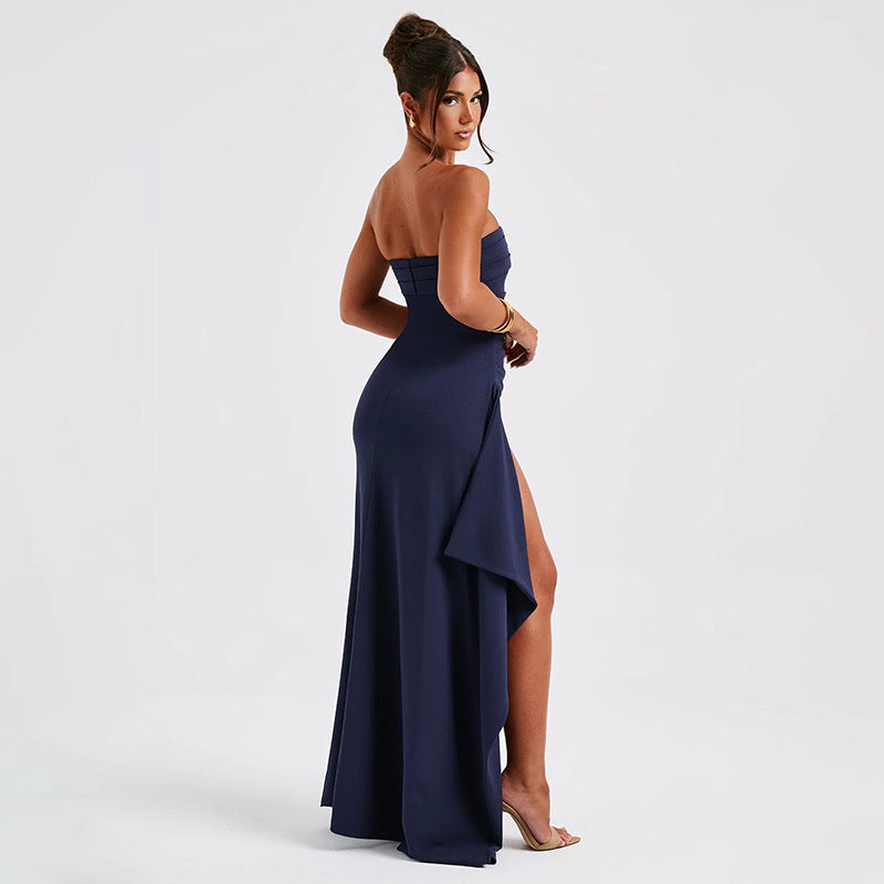Strapless Split Long Pleated Dress – Elegant Party & Wedding Dress for Women