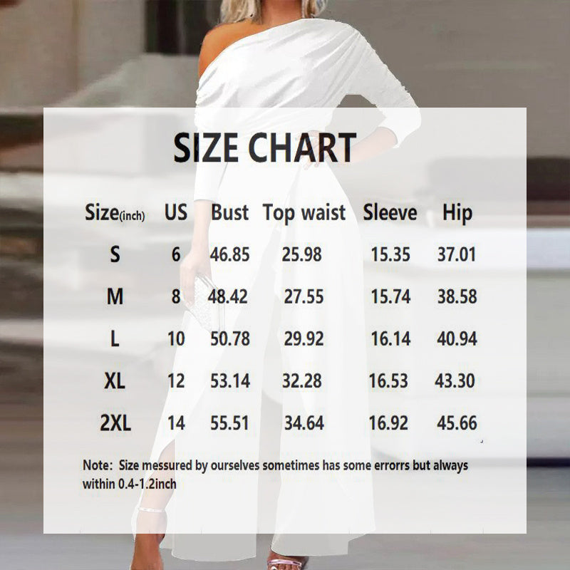 Women's Elegant One-Shoulder Jumpsuit With Long Sleeves & Pants Slit Pleated Waist Formal & Party