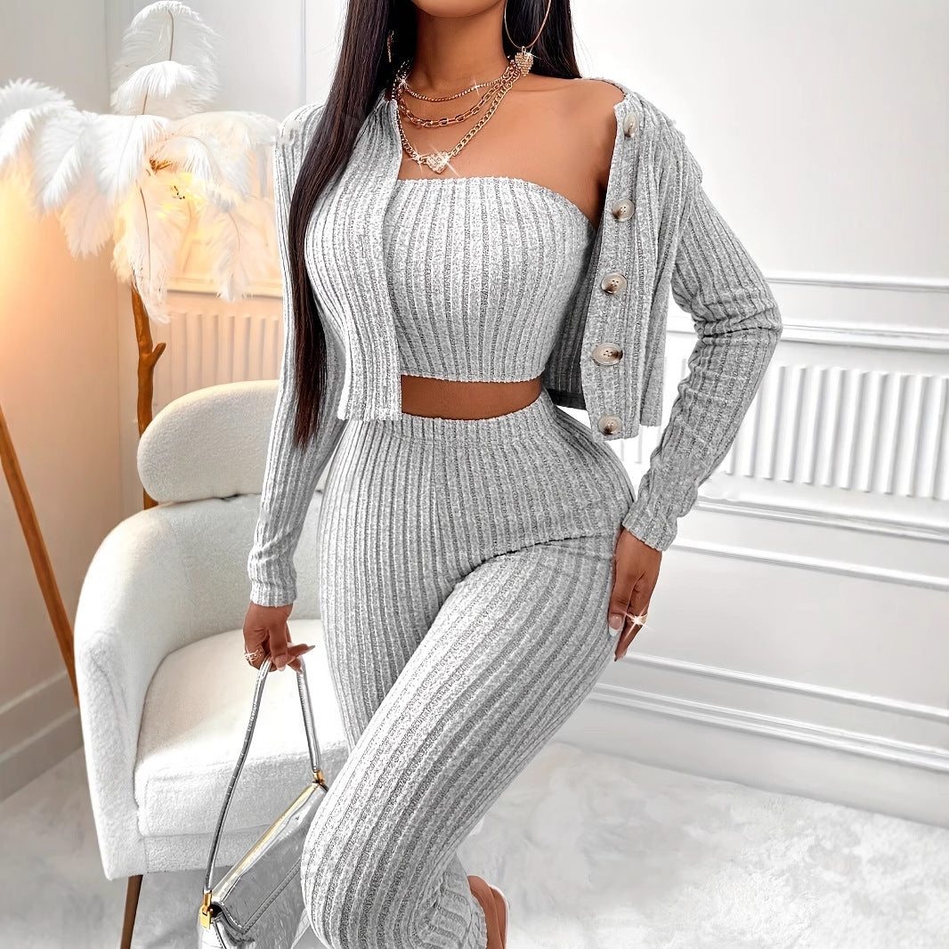 Women’s Fashion Cardigan Camisole Three-Piece Suit – Stylish & Versatile Outfit by Natural Body Fashion