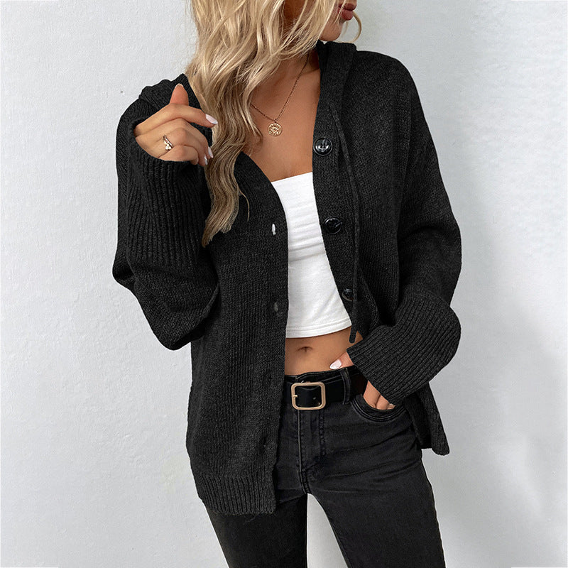 Natural Body Fashion Women’s Single-Breasted Hooded Sweater – Solid Color Cardigan Coat
