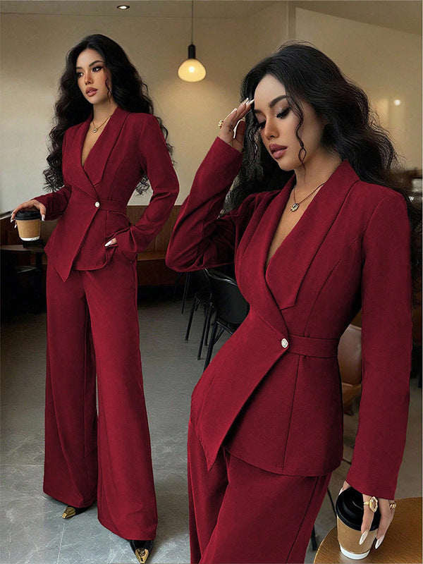 Women’s Long-Sleeved Suit Jacket & Straight-Leg Pants Set – Elegant Two-Piece Outfit by Natural Body Fashion