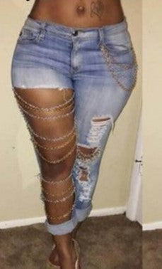 Women's Fashion Sexy Large Casual Simple Ripped Jeans