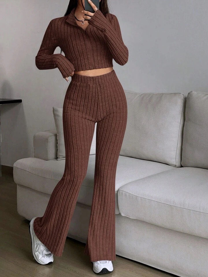 Natural Body 2-piece Women's Turtlenecks Wide Leg High Waist Suit
