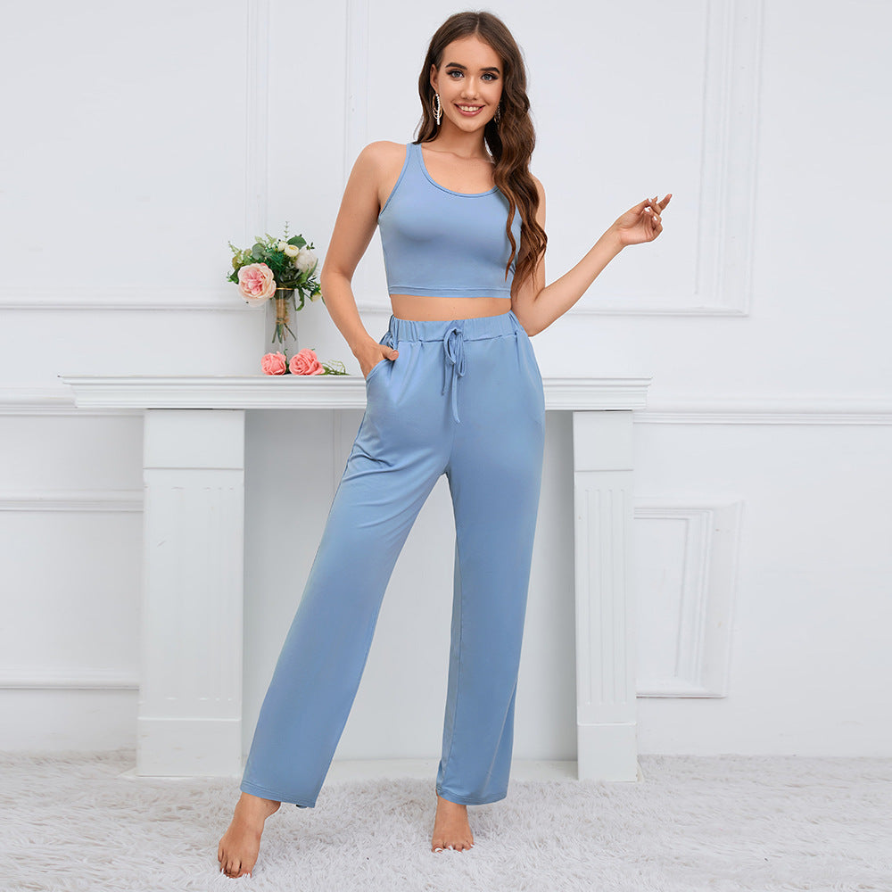 Women's Fashion Camisole Coat Wide Leg Pants Suit 3 piece
