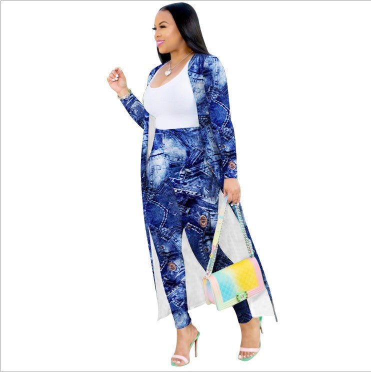 Long Sleeve Printed Jacket Cloak Tights Suit