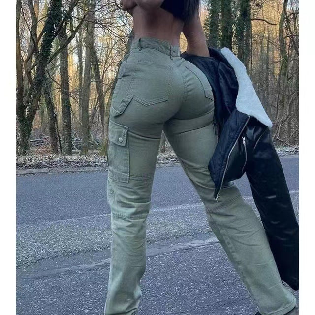 American New Hip Pants High Waist Multi-pocket Workwear Fashion Stretch Street Trend Trendy Women's Pants