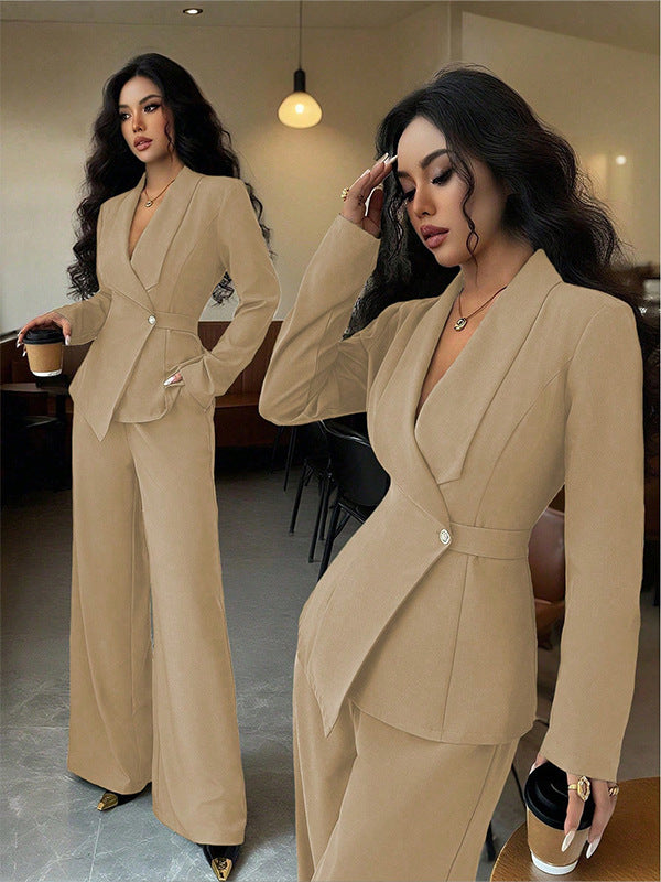 Women’s Long-Sleeved Suit Jacket & Straight-Leg Pants Set – Elegant Two-Piece Outfit by Natural Body Fashion