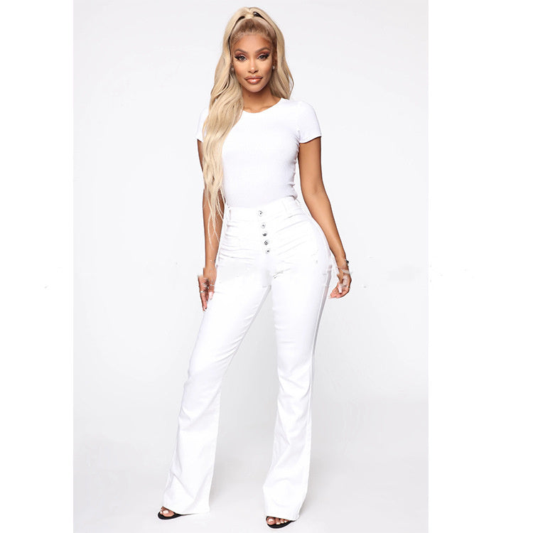 Plus Size Jeans Women Patch Pocket Washed Ladies High Waist Denim