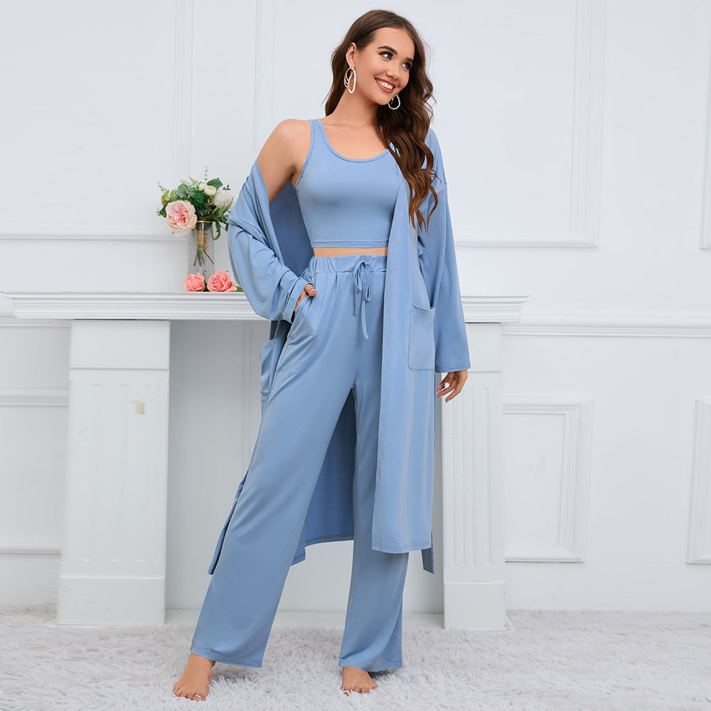 Women's Fashion Camisole Coat Wide Leg Pants Suit 3 piece
