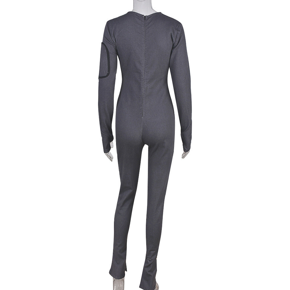 Natural Body Fashions Tight Denim Plush Jumpsuit For Women