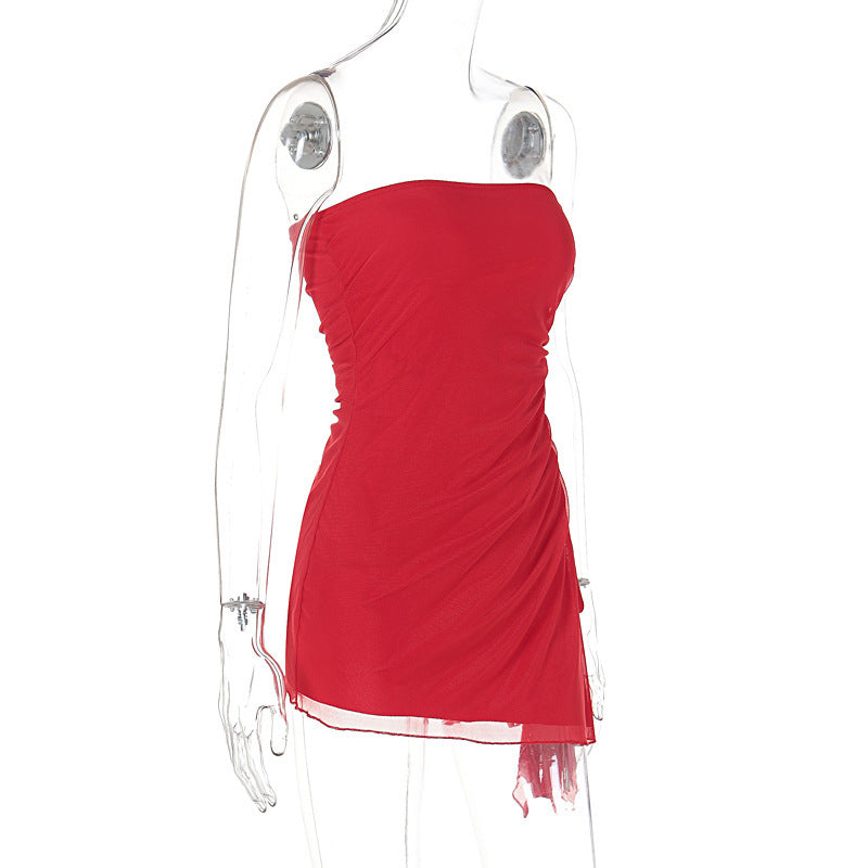 Natural Body Tube-top Split Dress Backless Short Dress