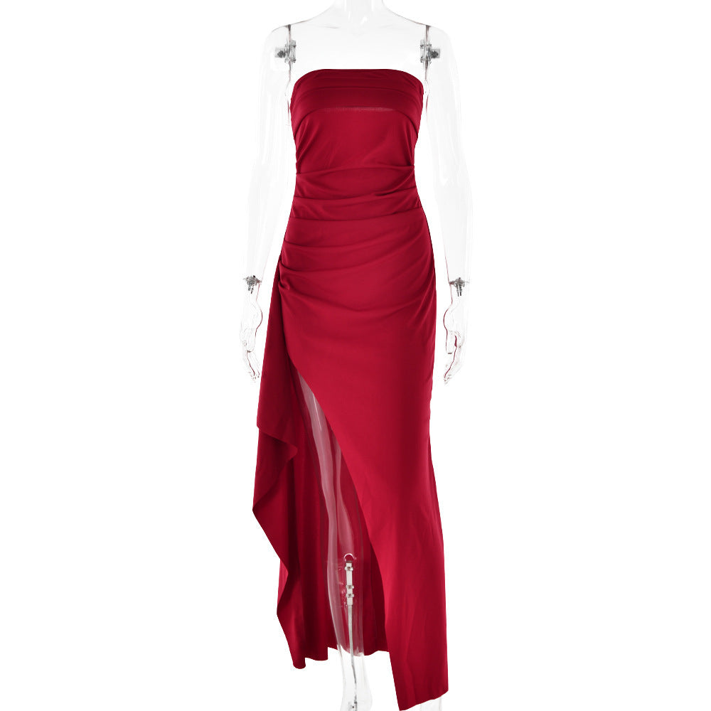 Strapless Split Long Pleated Dress – Elegant Party & Wedding Dress for Women