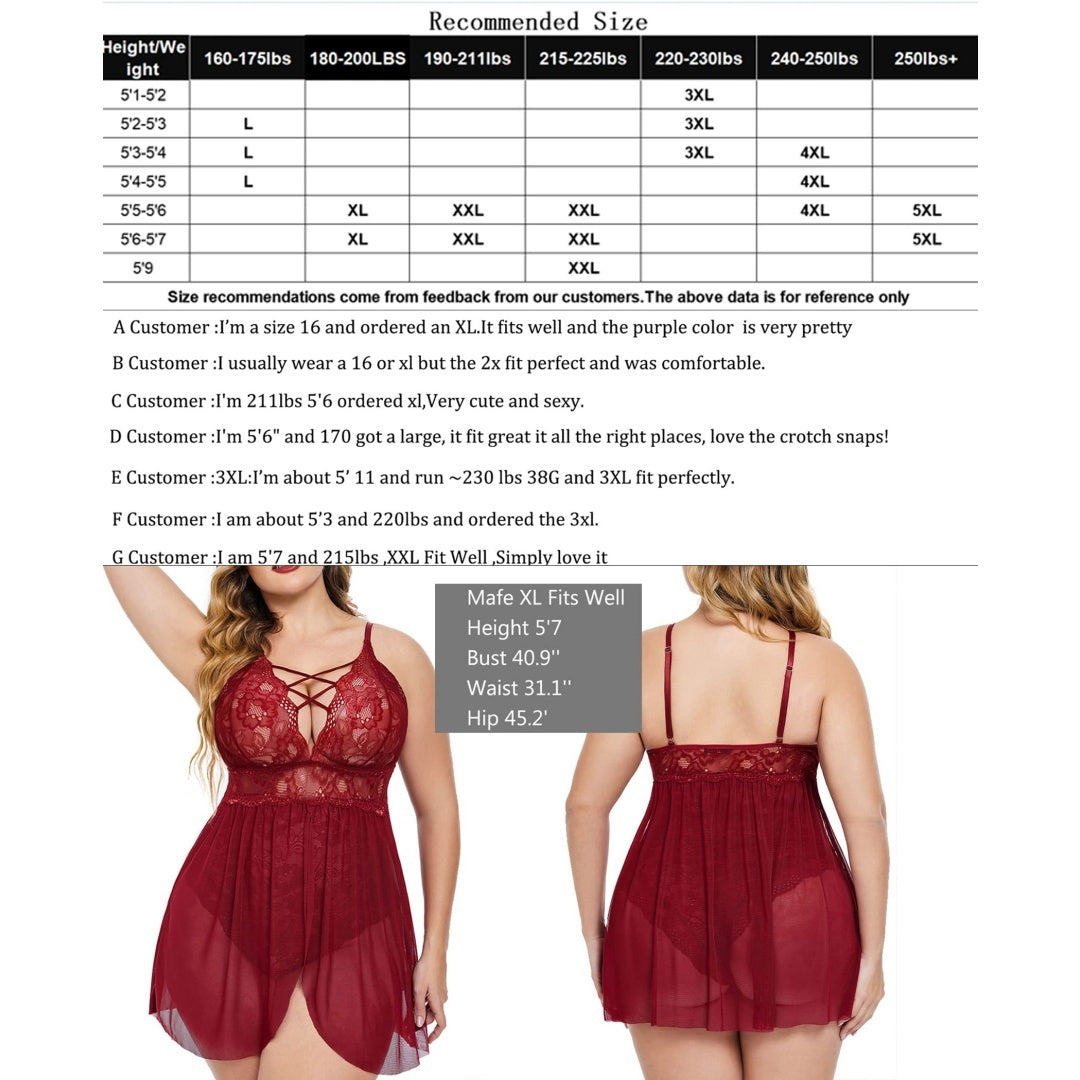 Natural Body Plus Size Babydoll Womens Snap Crotch Lingerie V NeckLace Nighty Sleepwear Womenswear Comfort Nightgown