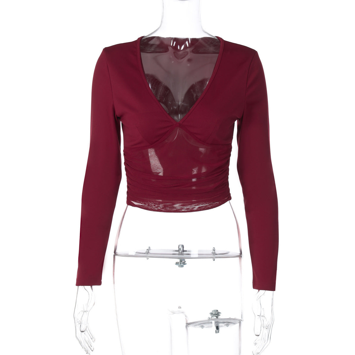 Women's Mesh Slim Fit Patchwork Slimming Long Sleeve Top