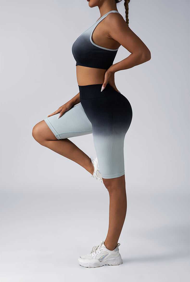 Hidden Scrunch Biker Shorts & Shirt Set – Seamless Tummy Control Workout Outfit for Women