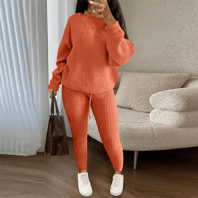 Fashion Casual Knitted Suits Long Pants Suits Women's Woolen Suits New Fashion Elegant Casual Solid Two Piece Outfits Woman Multi Colors
