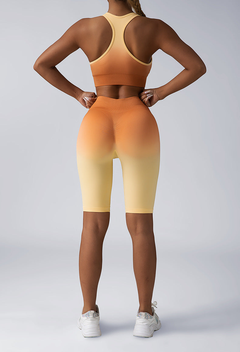 Hidden Scrunch Biker Shorts & Shirt Set – Seamless Tummy Control Workout Outfit for Women