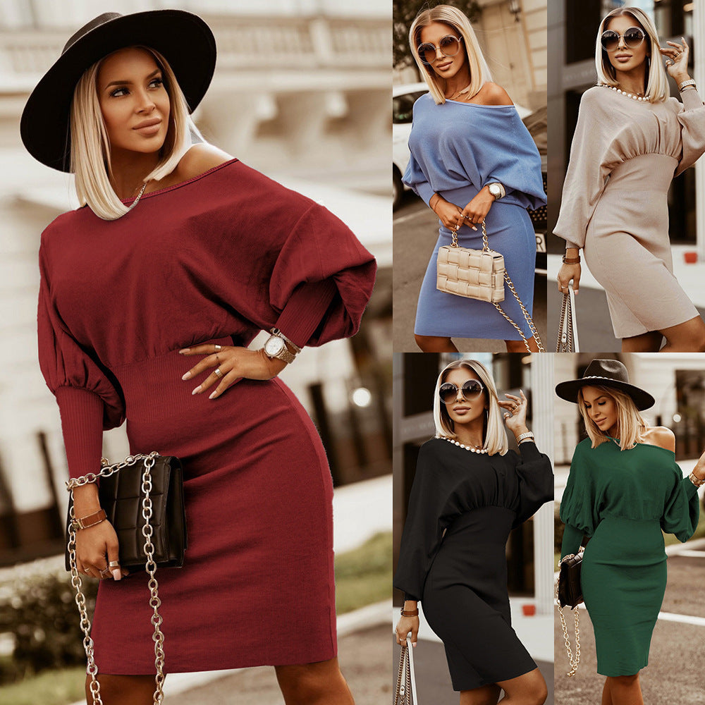 Women’s Fall/Winter Slimming Knitted Batwing Sleeve Skirt – Elegant & Cozy