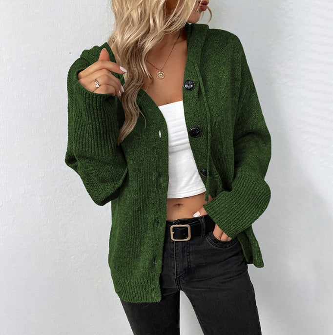 Natural Body Fashion Women’s Single-Breasted Hooded Sweater – Solid Color Cardigan Coat