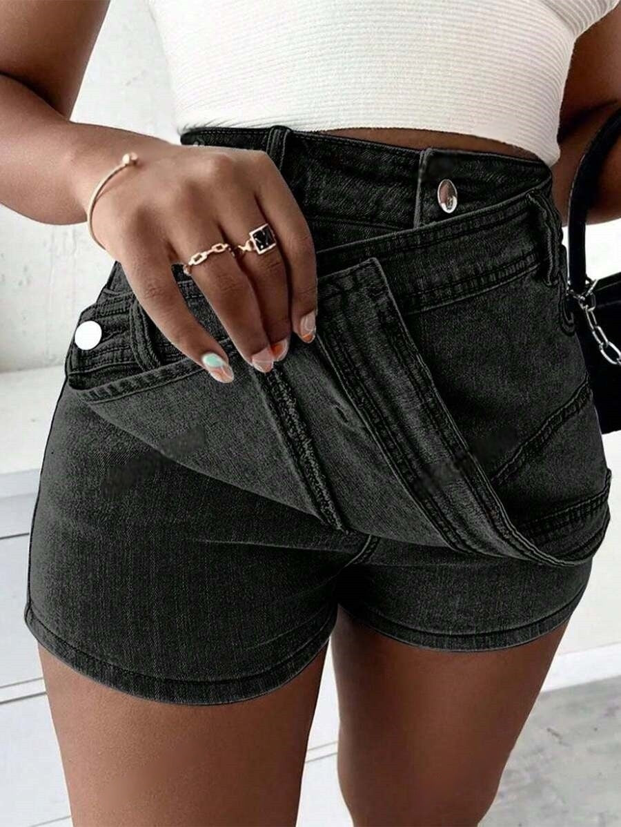Natural Body Fashions Grunge Punk Street New Vintage Stretchy Overlap Waist Wrap Denim Skorts Jeans