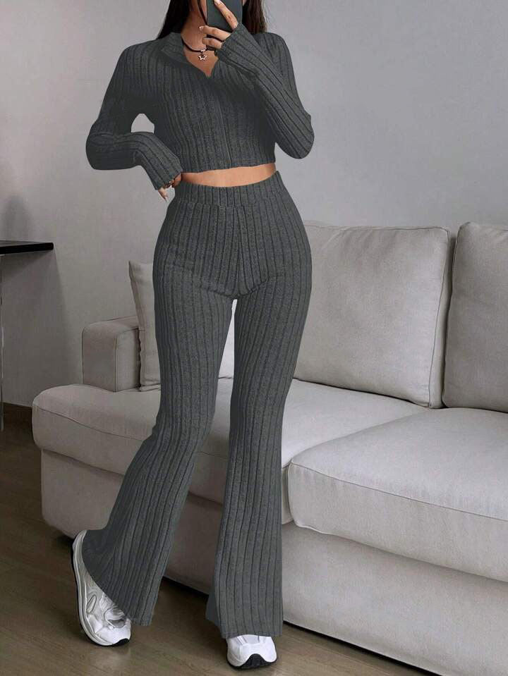 Natural Body 2-piece Women's Turtlenecks Wide Leg High Waist Suit
