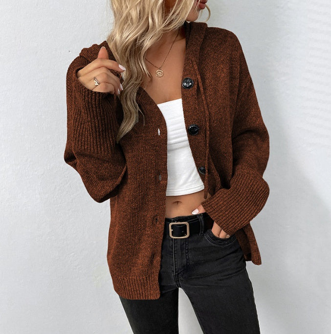 Natural Body Fashion Women’s Single-Breasted Hooded Sweater – Solid Color Cardigan Coat