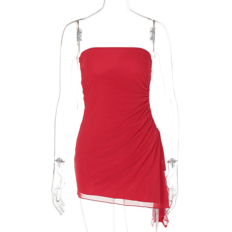 Natural Body Tube-top Split Dress Backless Short Dress