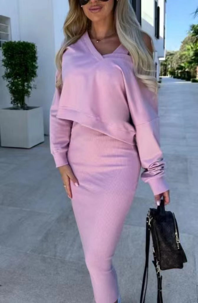 Spring & Autumn Women’s Vest Skirt V-Neck Sweatshirt Sweater Set – Stylish & Comfortable